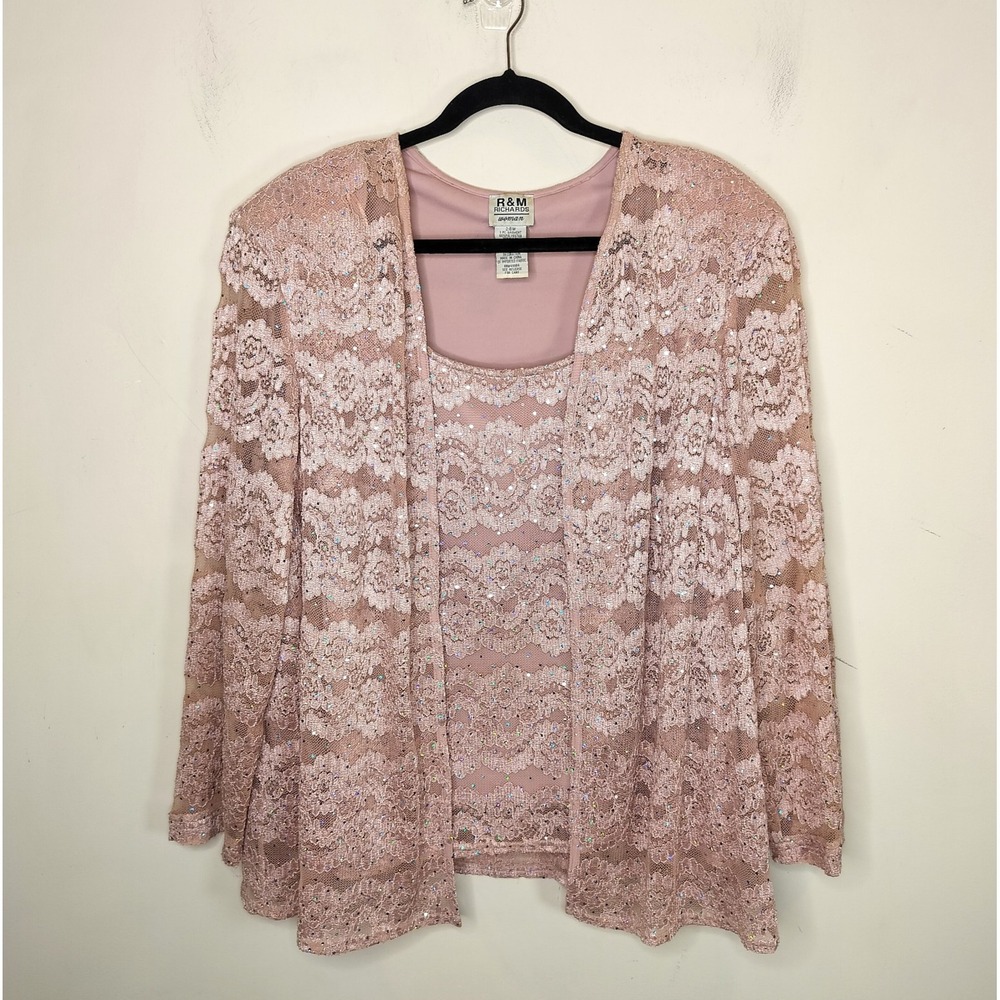 R&M Richards Lace‎ Cardigan Top Layered Look Romantic Evening